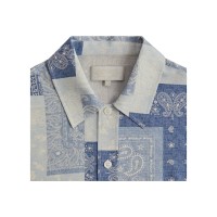 Kith Washed Paisley Long Sleeve Boxy Collared Overshirt Light Indigo