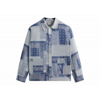 Kith Washed Paisley Long Sleeve Boxy Collared Overshirt Light Indigo