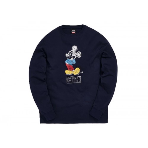 Kith x Disney 70s Pencil Mickey L/S Tee Navy