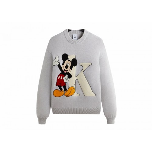 Kith x Disney Mickey & Friends Mickey K Crewneck Sweater Light Heather Grey