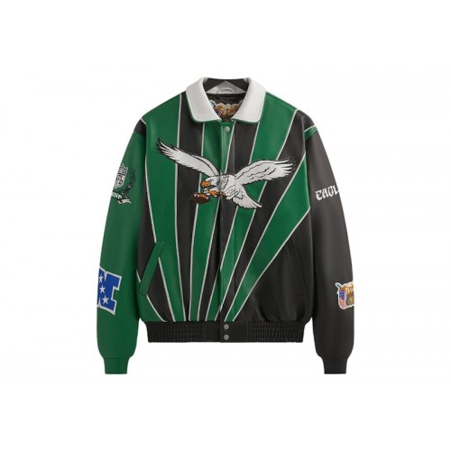 Оригинальный шмот Kith x Jeff Hamilton NFL Eagles Leather Varsity Jacket Multicolor