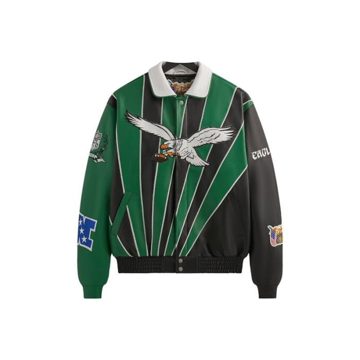 Оригинальный шмот Kith x Jeff Hamilton NFL Eagles Leather Varsity Jacket Multicolor