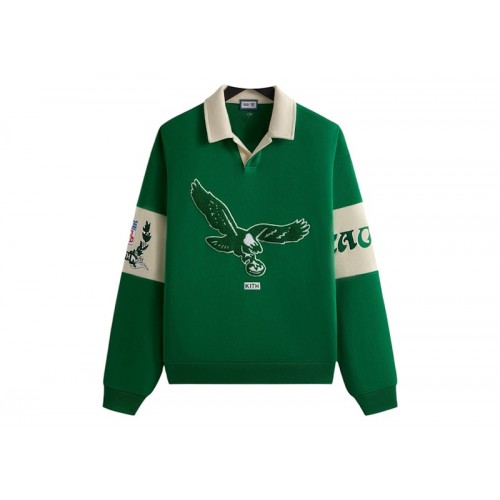 Оригинальный шмот Kith x NFL 47 Eagles Nelson Collared Pullover Parrot