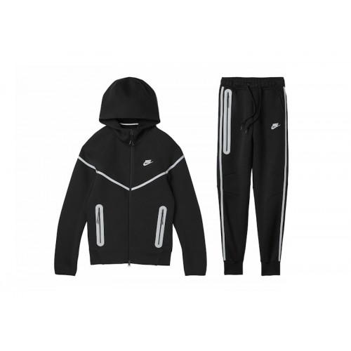 Nike Sportswear Tech Fleece Full Zip Hoodie & Joggers Reflective Details Set Black/Bemis Silver