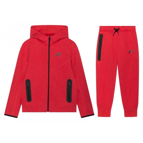 Nike Sportswear Tech Fleece Full-Zip Hoodie & Joggers Set Light University Red Heather/Black/Black
