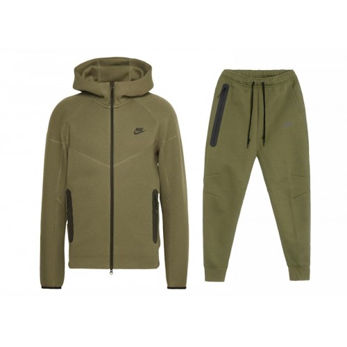 Nike Sportswear Tech Fleece Windrunner Full Zip Hoodie & Joggers Set Medium Olive/Black