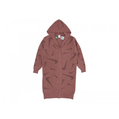 Nike Sportswear Womens Phoenix Cozy Boucle Long Knit Cardigan Mauve