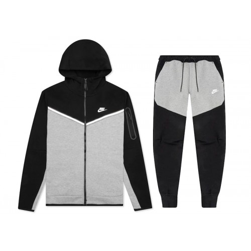 Nike Sportswear Tech Fleece Full Zip Hoodie & Joggers Set Black/Dark Grey Heather/White