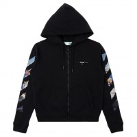 OFF-WHITE Diag Print Zip Up Hoodie Black/Multicolor