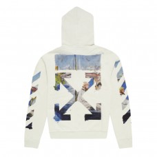 OFF-WHITE Diag Print Zip Up Hoodie White/Multicolor