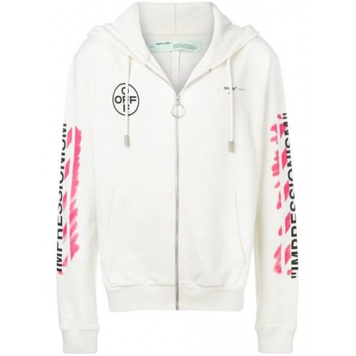 Оригинальный шмот OFF-WHITE Diag Stencil Zip Up Hoodie White/Pink/Black
