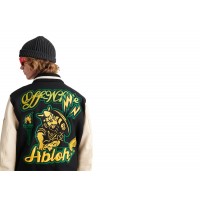 OFF-WHITE Graphics Leather Varsity Jacket Black/White/Yellow/Green