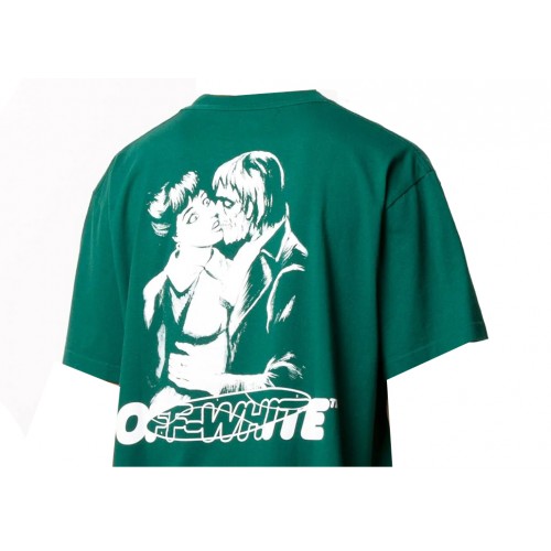 Оригинальный шмот OFF-WHITE Kiss 21 Logo Print Over-Fit T-shirt Green