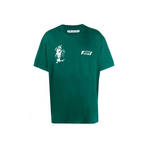 Оригинальный шмот OFF-WHITE Kiss 21 Logo Print Over-Fit T-shirt Green