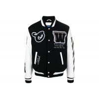OFF-WHITE Lea Applique Varsity Jacket Black/White