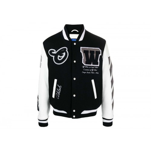 OFF-WHITE Lea Applique Varsity Jacket Black/White