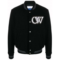 OFF-WHITE Logo-Applique Varsity Bomber Jacket Black