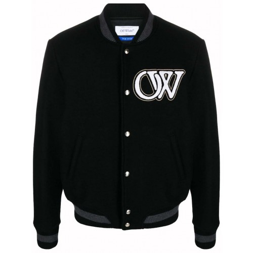 OFF-WHITE Logo-Applique Varsity Bomber Jacket Black