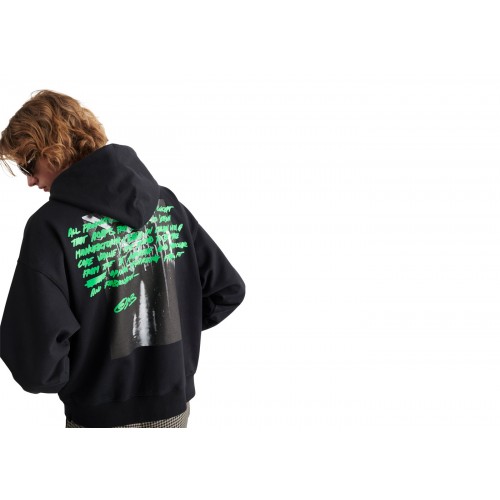Оригинальный шмот OFF-WHITE Metro Type Skate Hoodie Black/Green - 70см