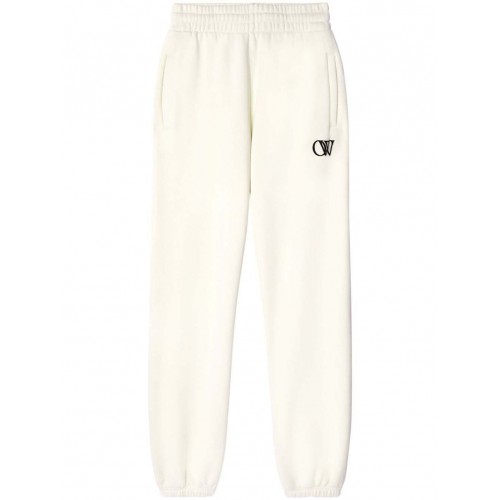 OFF-WHITE OW-Print Cotton Track Pants Cream White