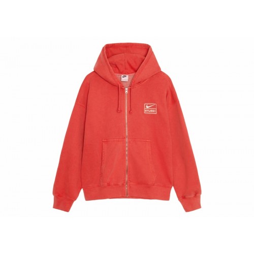 Stussy x Nike Pigment Dyed Fleece Zip Hoodie (Asia Sizing) Habanero Red