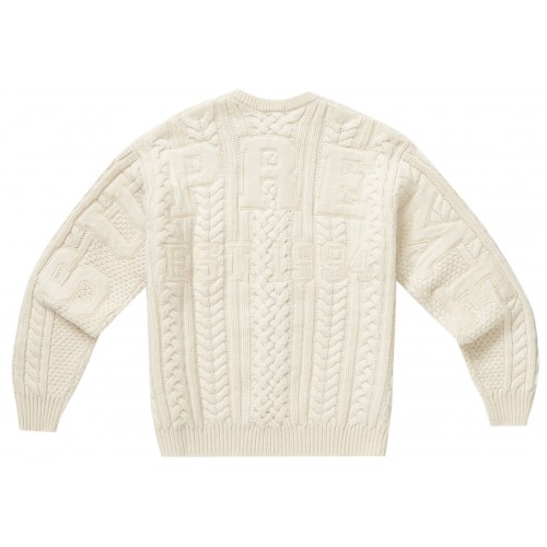 Оригинальный шмот Supreme Appliqué Cable Knit Sweater Ivory