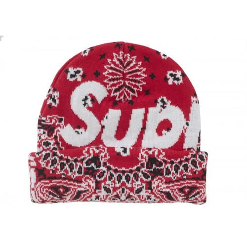 Supreme Bandana Big Logo Beanie Red