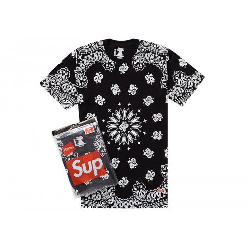 Оригинальный шмот Supreme Hanes Bandana Tagless Tees (2 Pack) Black