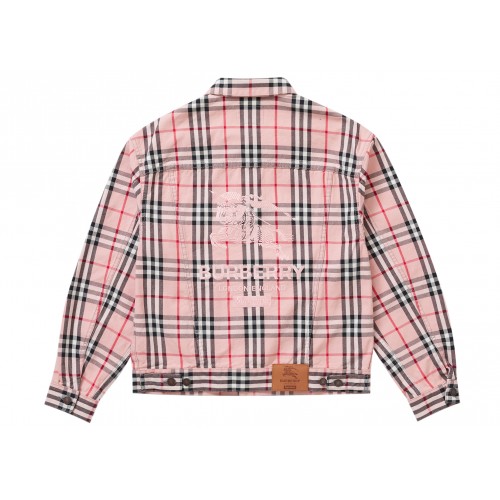 Оригинальный шмот Supreme Burberry Denim Trucker Jacket Pink - 70см