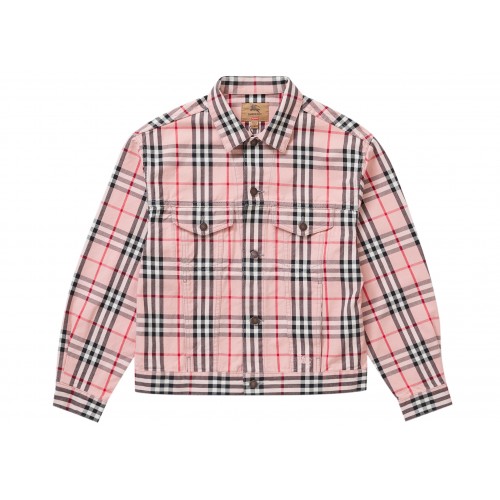 Оригинальный шмот Supreme Burberry Denim Trucker Jacket Pink - 70см