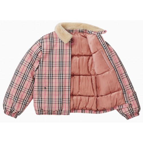 Оригинальный шмот Supreme Burberry Shearling Collar Down Puffer Jacket Pink - 70см
