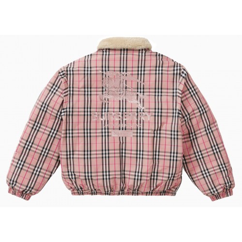 Оригинальный шмот Supreme Burberry Shearling Collar Down Puffer Jacket Pink - 70см