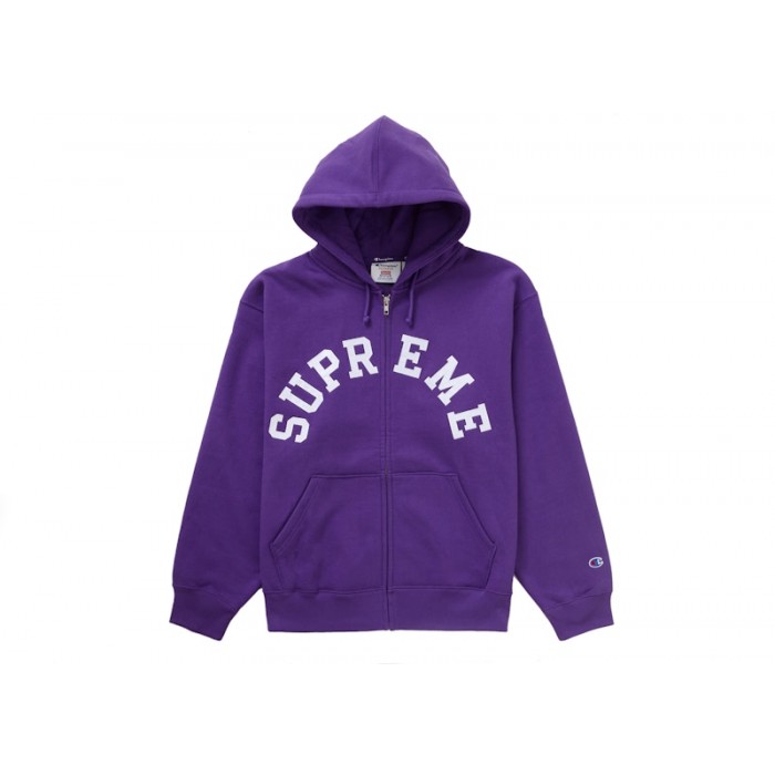 Supreme Champion Zip Up Hooded Sweatshirt Purple