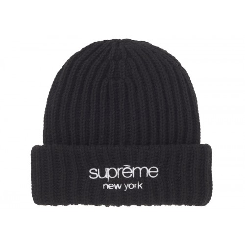 Supreme Chunky Rib Classic Logo Beanie Black