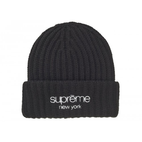 Supreme Classic Logo Chunky Ribbed Beanie (FW24) Black