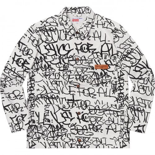 Оригинальный шмот Supreme Comme des Garcons SHIRT Printed Canvas Chore Coat White - 70см