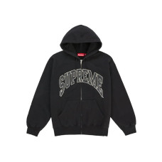 Supreme Cracked Raglan Zip Up Hooded Sweatshirt Black