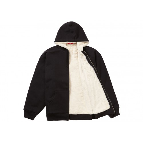 Оригинальный шмот Supreme Faux Fur Lined Zip Up Hooded Sweatshirt Black - 70см