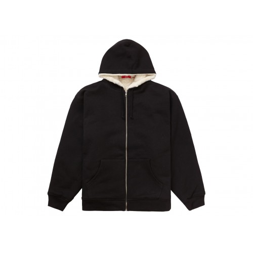 Оригинальный шмот Supreme Faux Fur Lined Zip Up Hooded Sweatshirt Black - 70см