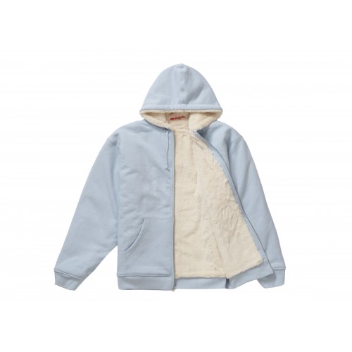 Оригинальный шмот Supreme Faux Fur Lined Zip Up Hooded Sweatshirt Light Blue