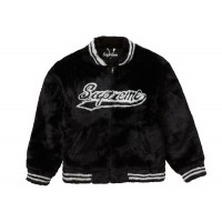 Supreme Faux Fur Varsity Jacket Black