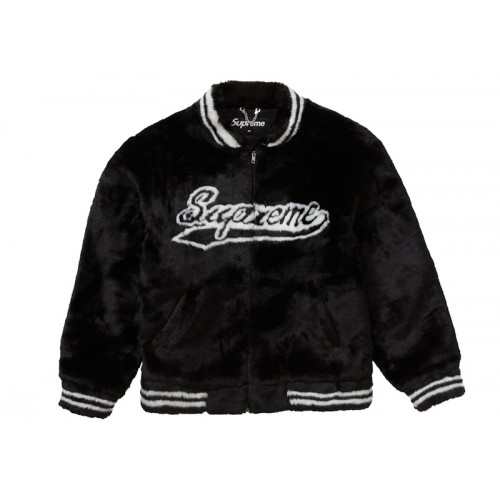 Supreme Faux Fur Varsity Jacket Black