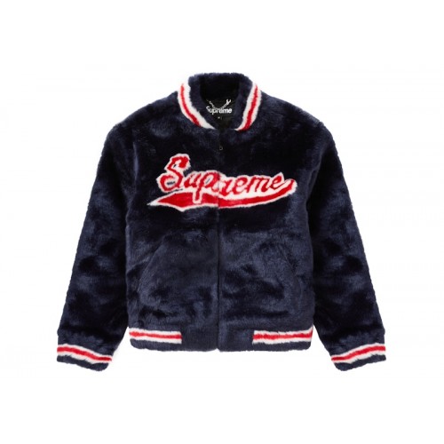Supreme Faux Fur Varsity Jacket Navy