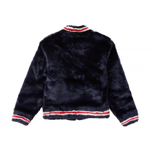 Supreme Faux Fur Varsity Jacket Navy