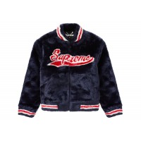 Supreme Faux Fur Varsity Jacket Navy