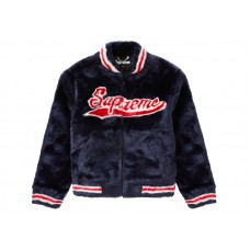 Supreme Faux Fur Varsity Jacket Navy