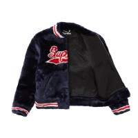Supreme Faux Fur Varsity Jacket Navy