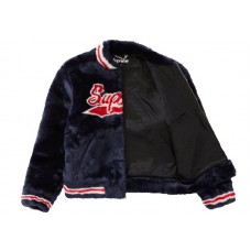 Supreme Faux Fur Varsity Jacket Navy