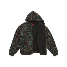 Supreme Faux Shearling Lined Zip Up Hooded Sweater Green Melange