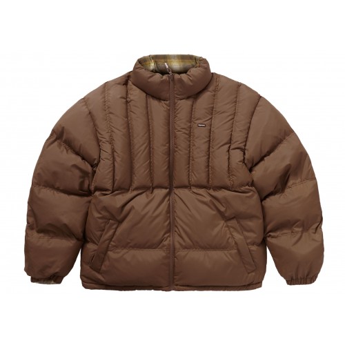 Оригинальный шмот Supreme Flannel Reversible Puffer Jacket Brown - 70см